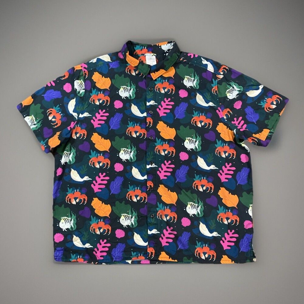 Disney The Little Mermaid Shirt Large Camp Button Up Short Sleeve